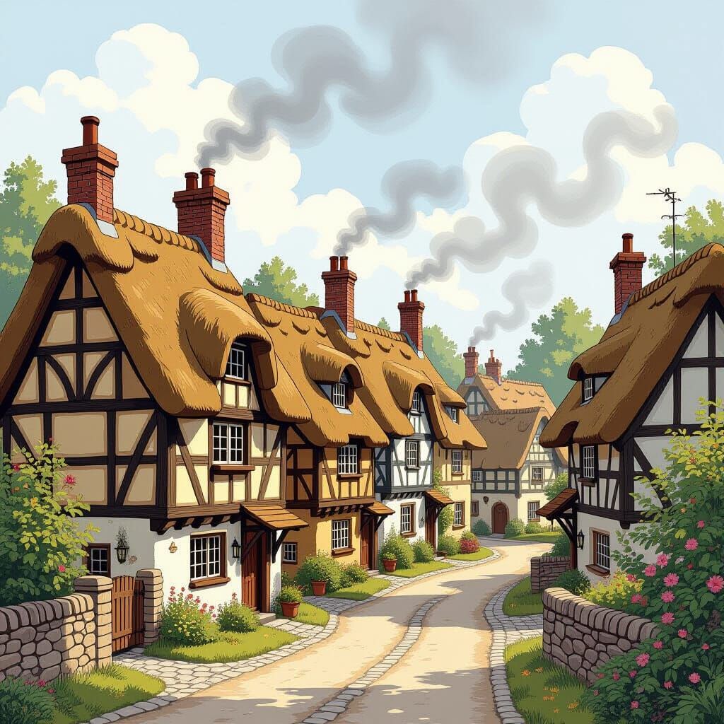 Quaint Village of Half-Timbered Houses