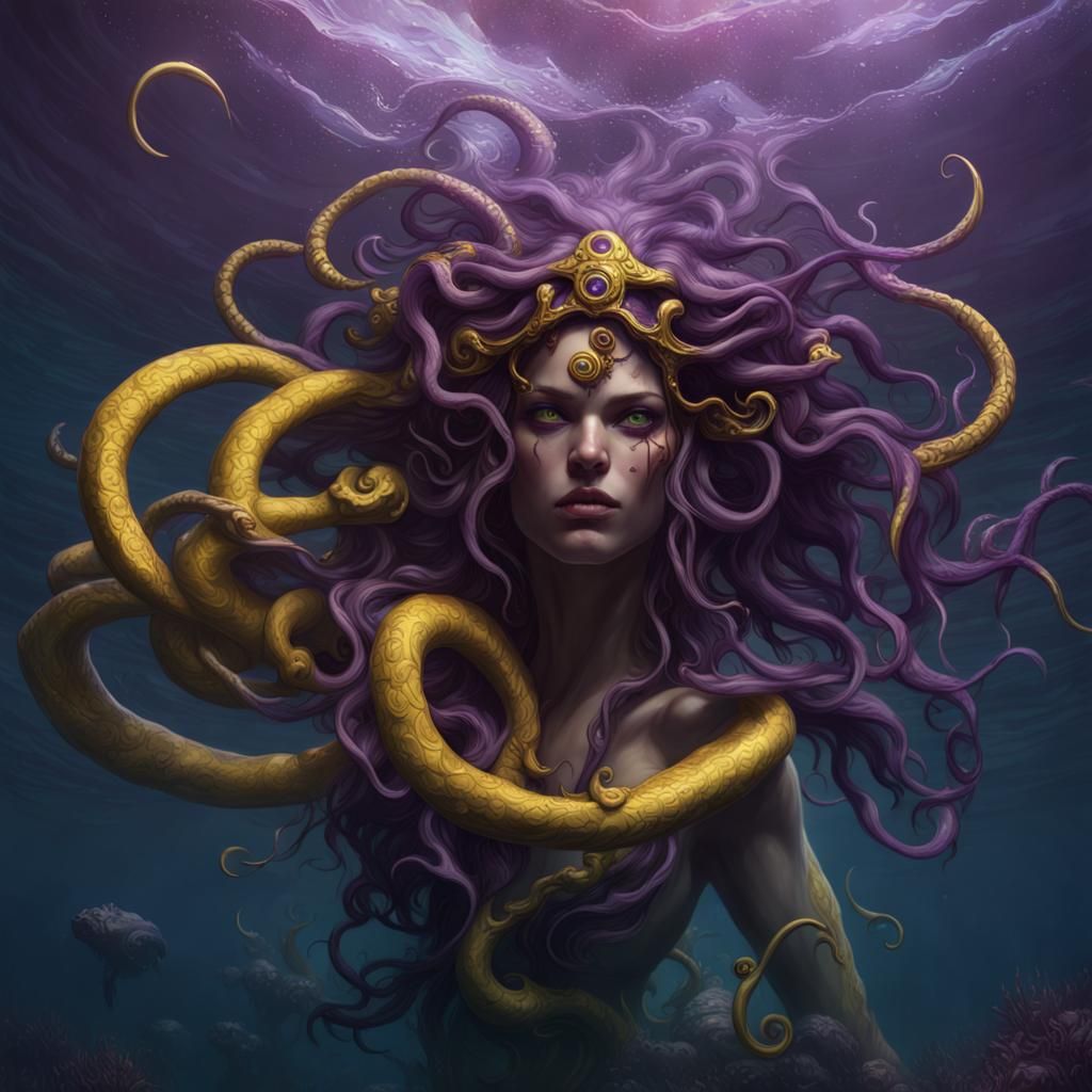 Medusa Swimming: Dark Fantasy Concept Art