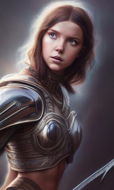 Warrior Woman in Shining Armor, Hyper-Realistic Digital Art