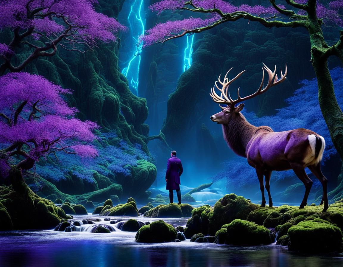 Mystical Traveler in Bioluminescent Forest