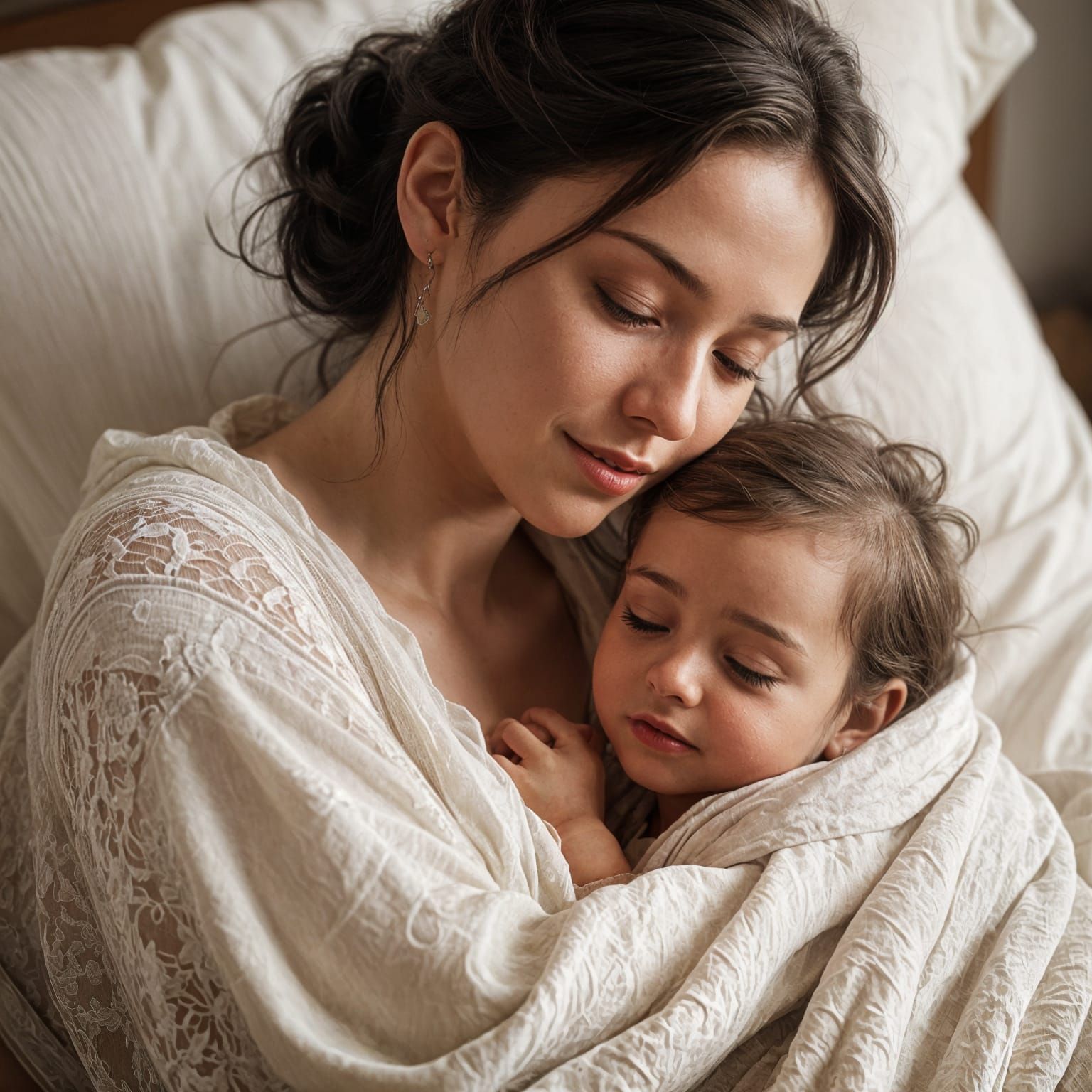 Mother's Adoring Moment with Newborn Baby Girl in Hospital