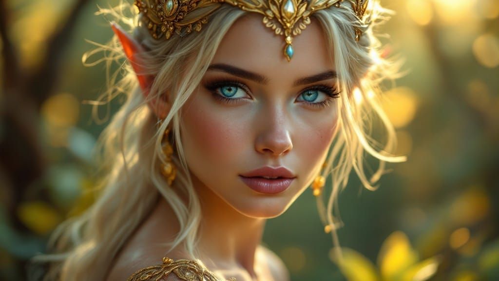 Ethereal Elf Queen Portrait in Golden Hour