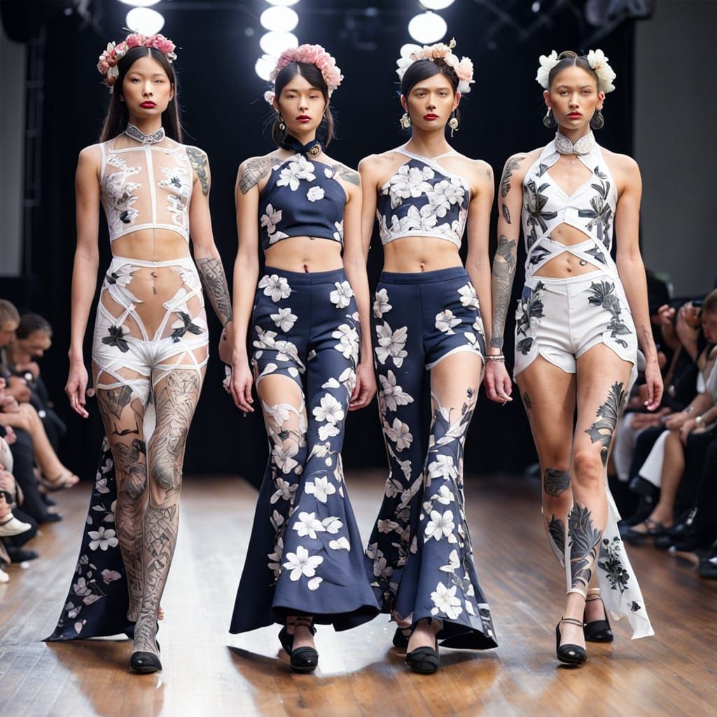 Tattooed Blossoms on a Fashion Runway