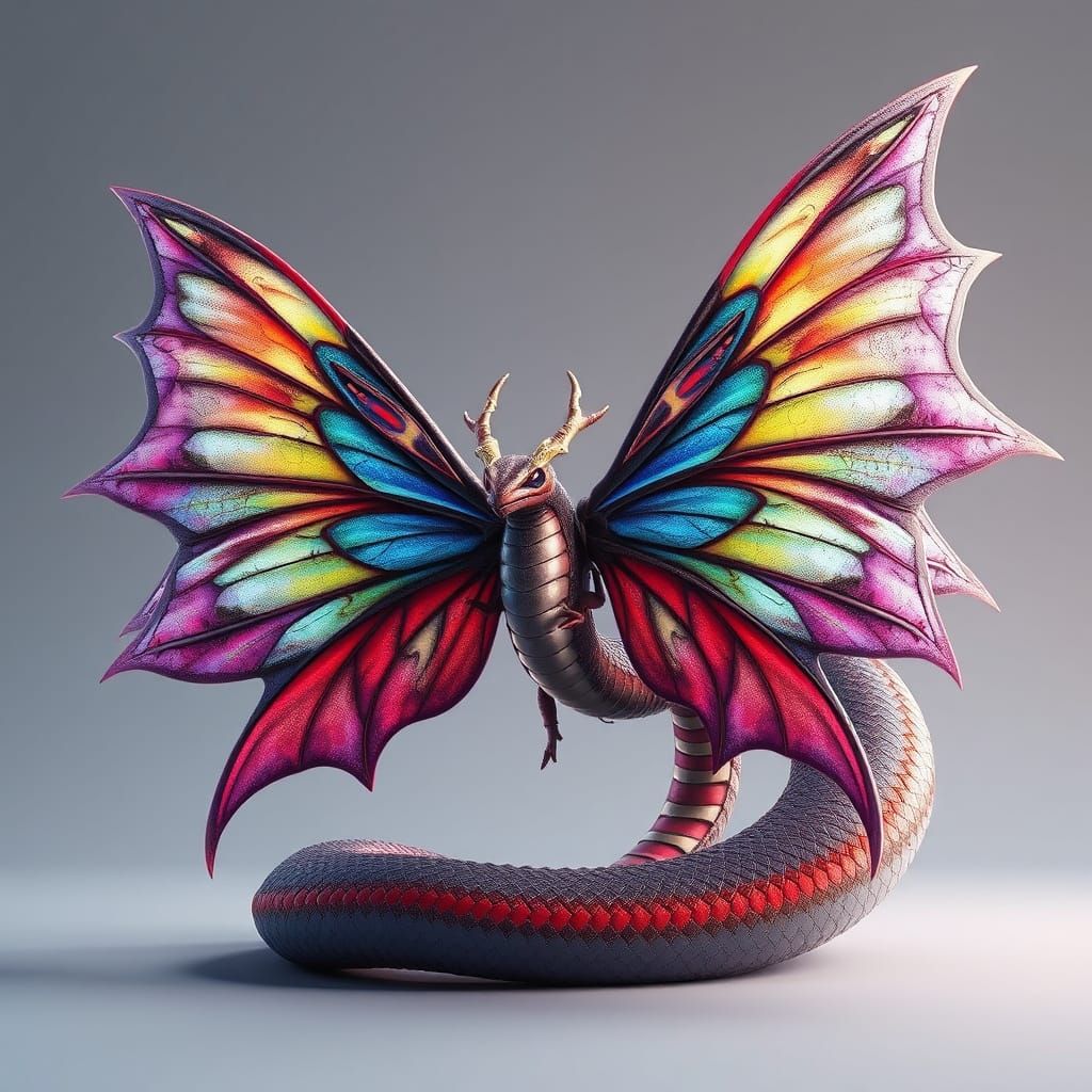 Majestic Serpent-Butterfly Hybrid in 3D Anime Style