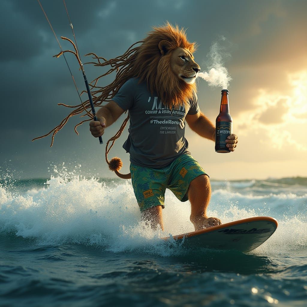 Regal Lion Kitesurfs on Hydrofoil Board, Smoking Bong with E...