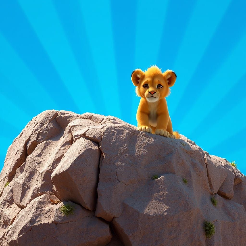 Prideful Lion Cub Amid Ancient Rock Formations