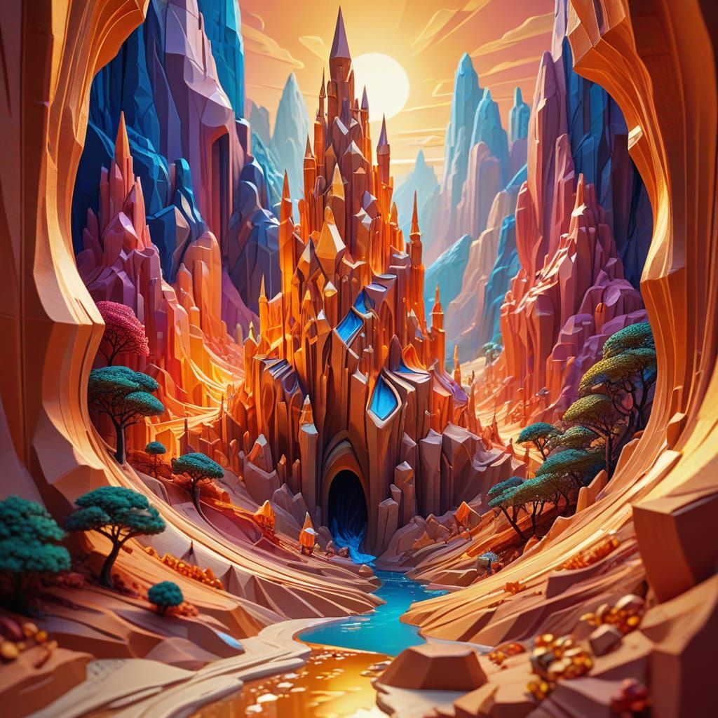 Surreal Clay Landscape with Miniature Figures in Cubist Styl...