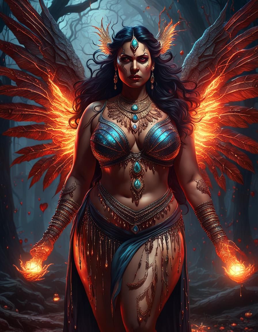 Indian Goddess with Wings in Dark Fantasy Art