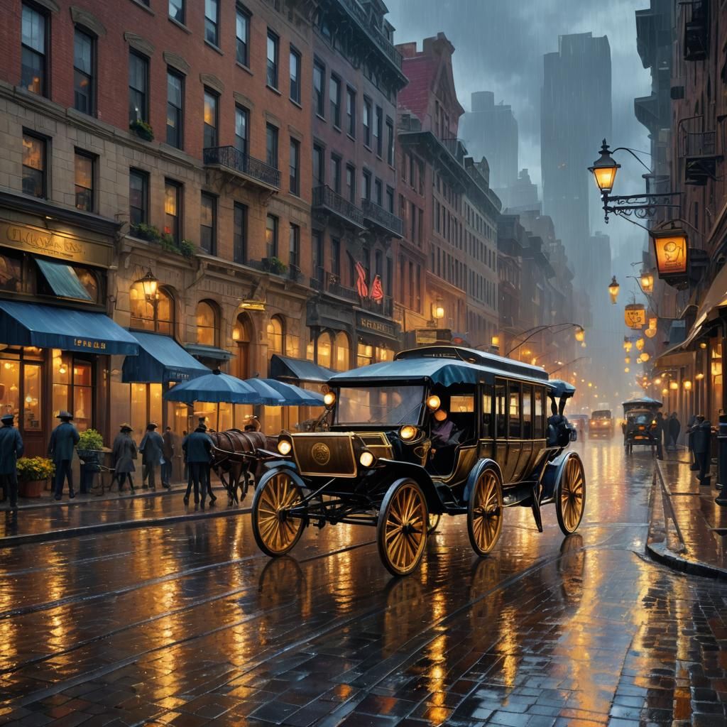 Rainy New York Cityscape in Oil Painting Style