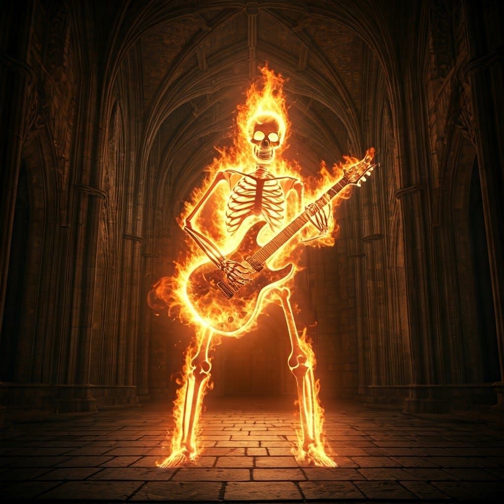 Flaming Skeleton Shreds Lead in Medieval Castle Courtyard