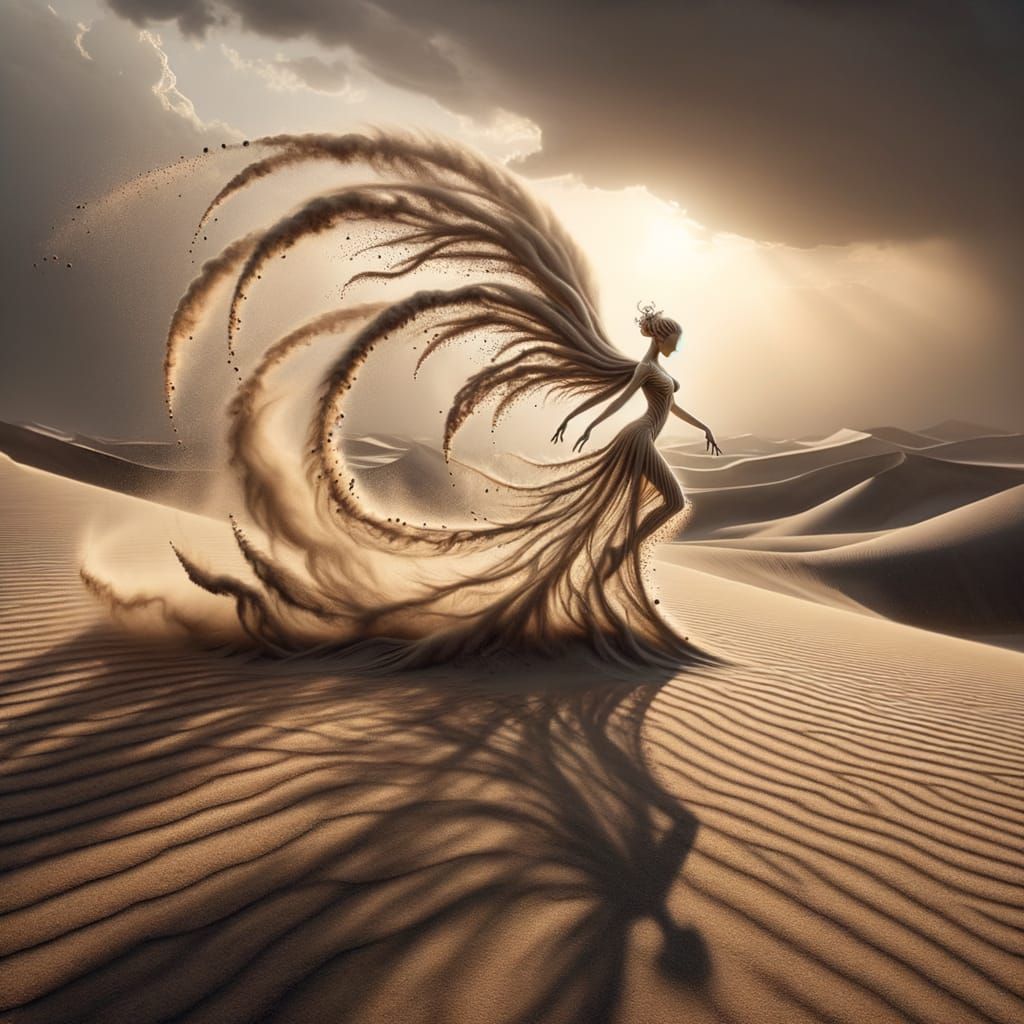 Ephemeral Sand Dancer in Desert Storm