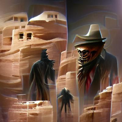 Sinister Figure Searches Desert City, Rutkowski Style