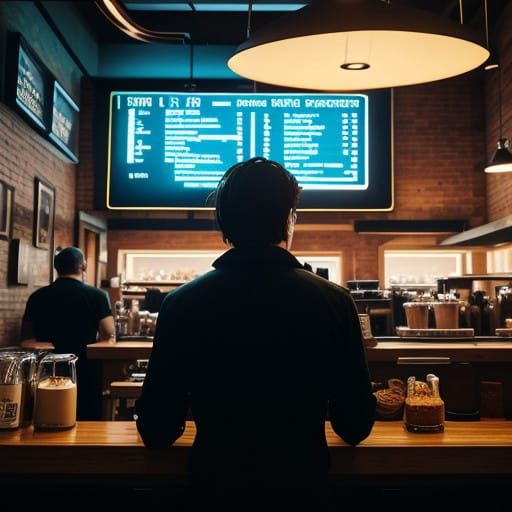 Epic Cinematic Film Still of a Mysterious Coffeeshop