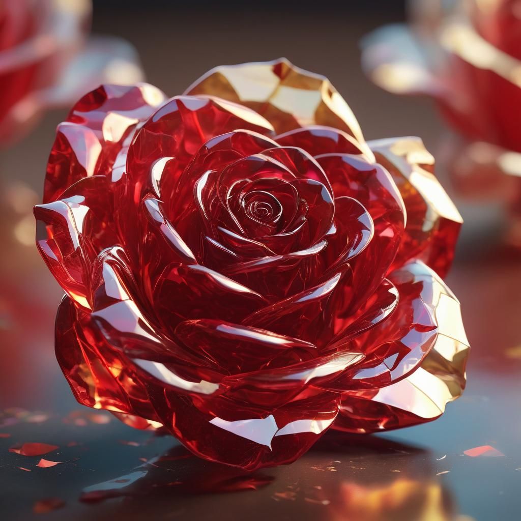 Vibrant Low-Poly Red Glass Rose Close-Up