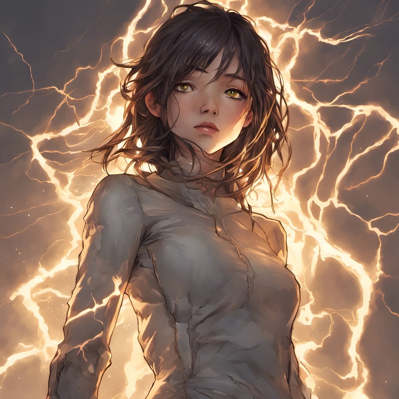 Electric Girl with Lightning Skin in Manhwa Style