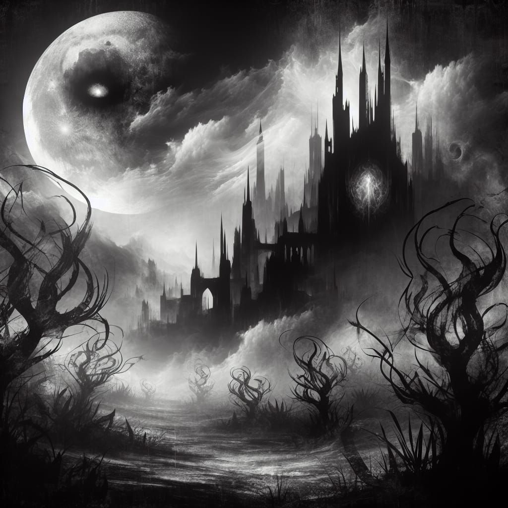 Brooding Gothic Landscape with Twisted Silhouettes