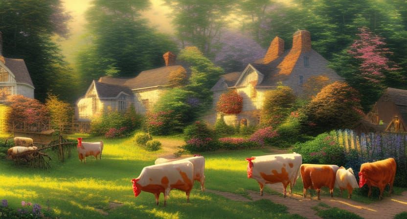 English Farmhouse Scene: Impressionistic Digital Illustratio...