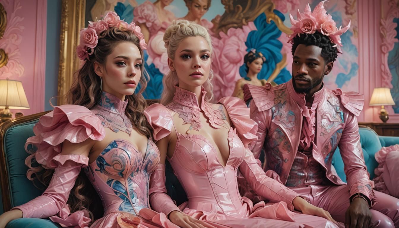 Couple Reigned by their Adoring Sissy in Art Nouveau-Inspire...