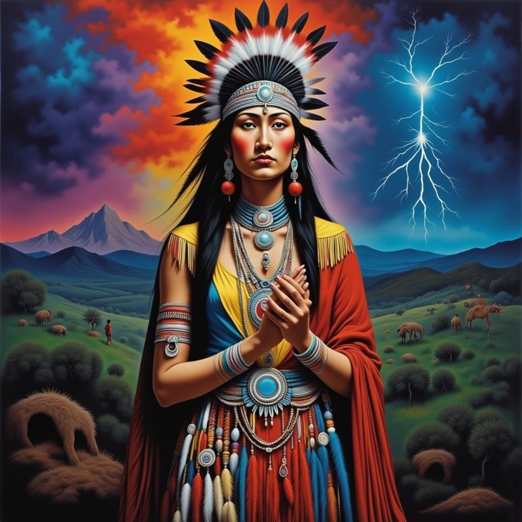 Surreal Native American Fantasy World in a New Mexico Thunde...