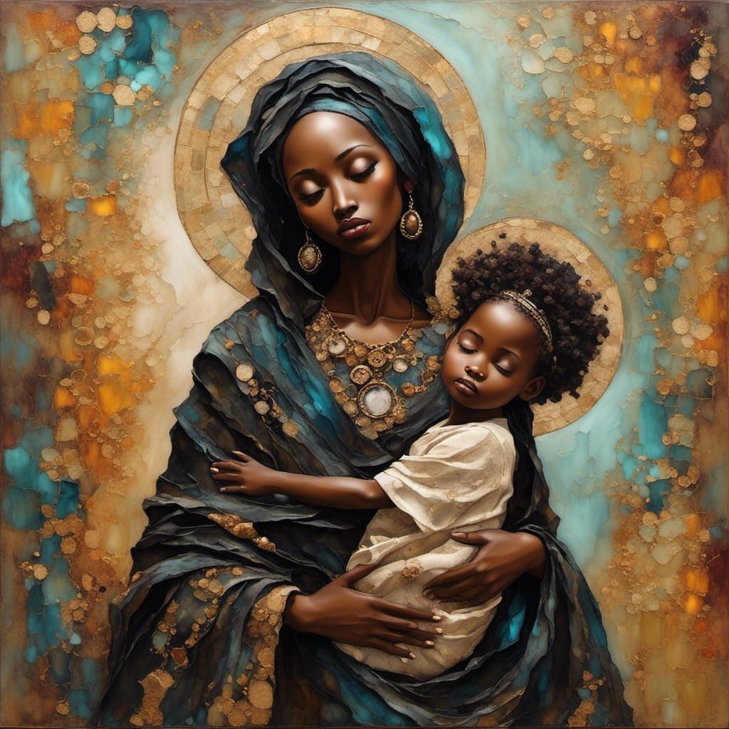 Black Madonna and Baby in Inkwell Style