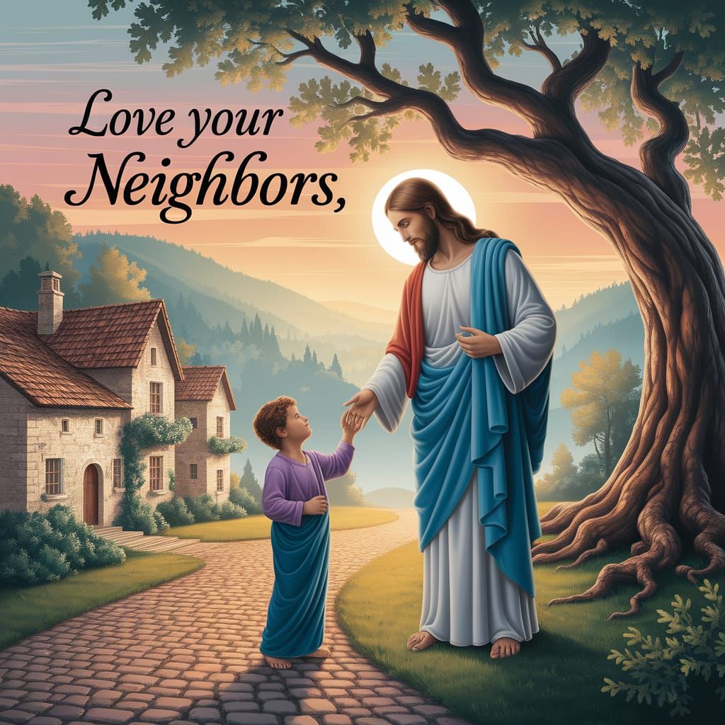 Jesus Stands with Compassion Under Ancient Oak Tree