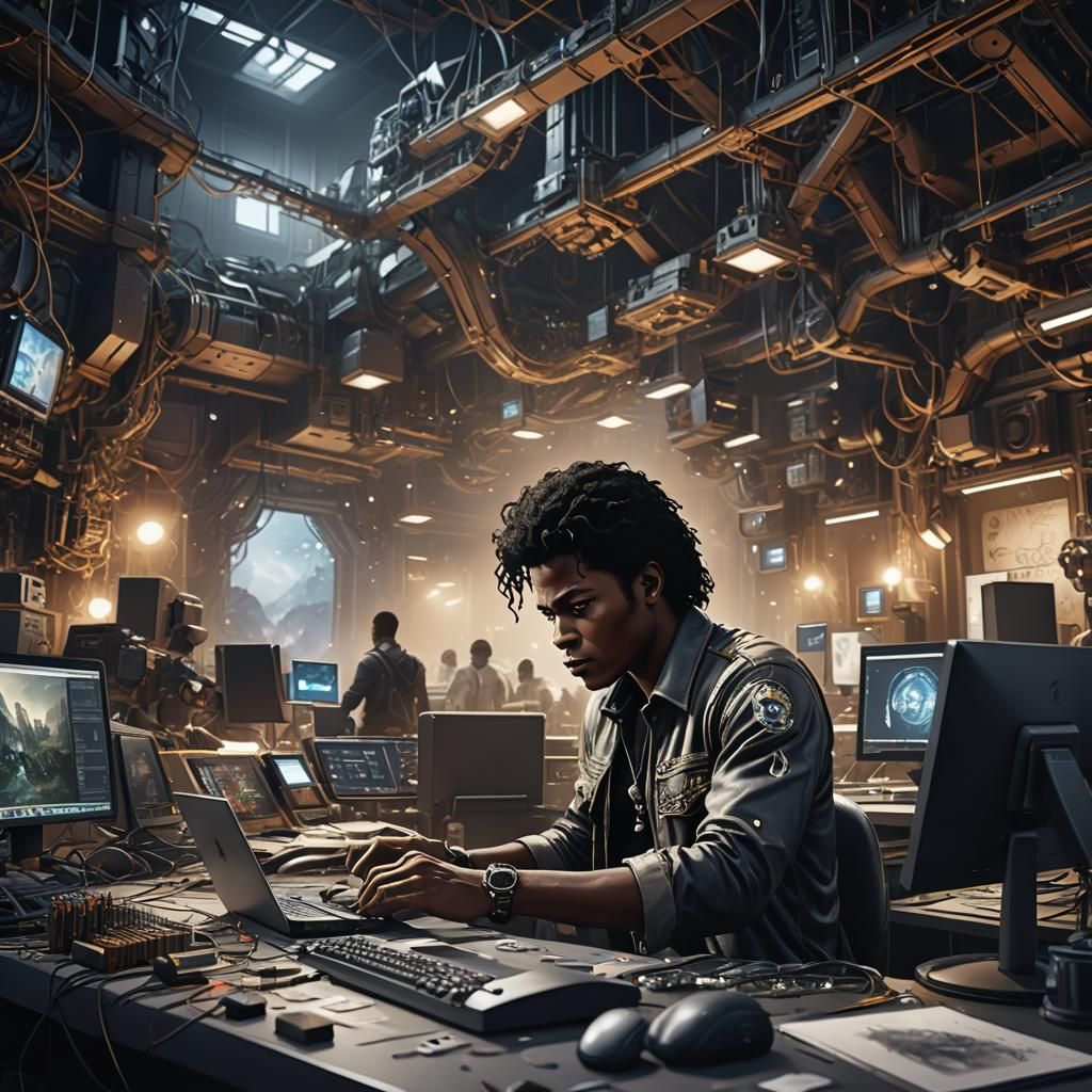 Michael Jackson as Google Developer: Detailed Digital Painti...
