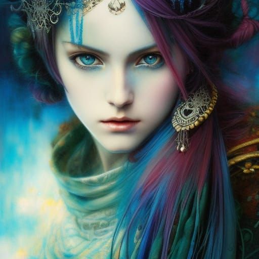 Blue-Haired Anime Girl Portrait with Dramatic Lighting