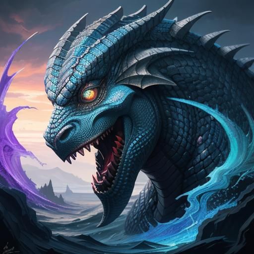 Hyperrealistic Jormungandr Splash Art Concept