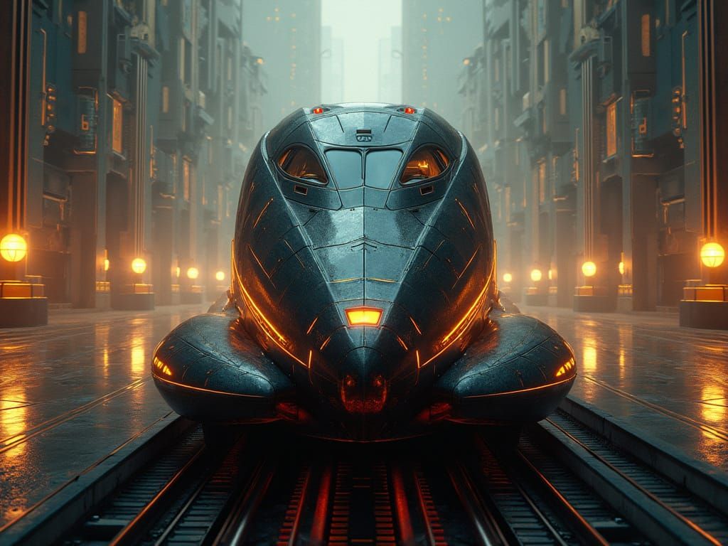 Art Deco Retro-Futuristic Train in Metropolis
