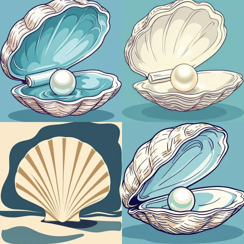 Open Seashell with Pearl, Clean Vector Art