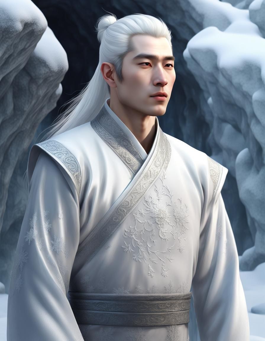 Handsome Man in Snowy Cave: Realistic 3D Portrait