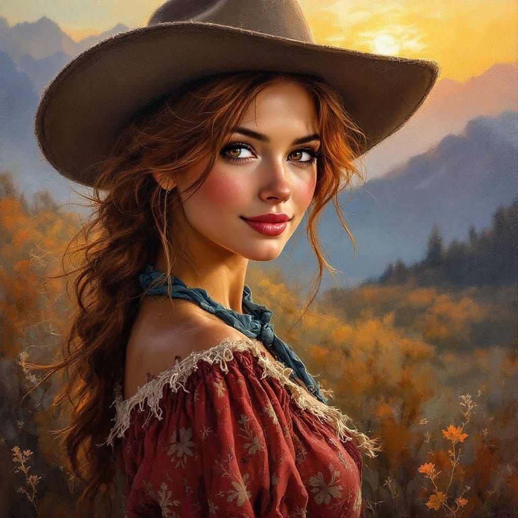 Young Cowgirl in Impressionistic Oil Portrait