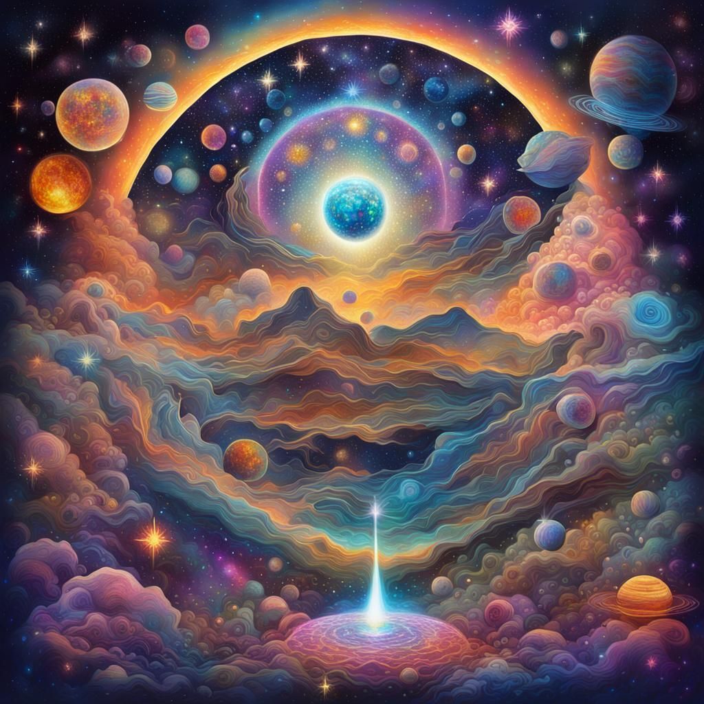 Cosmic Dreamscape: Holographic Astral Illustration