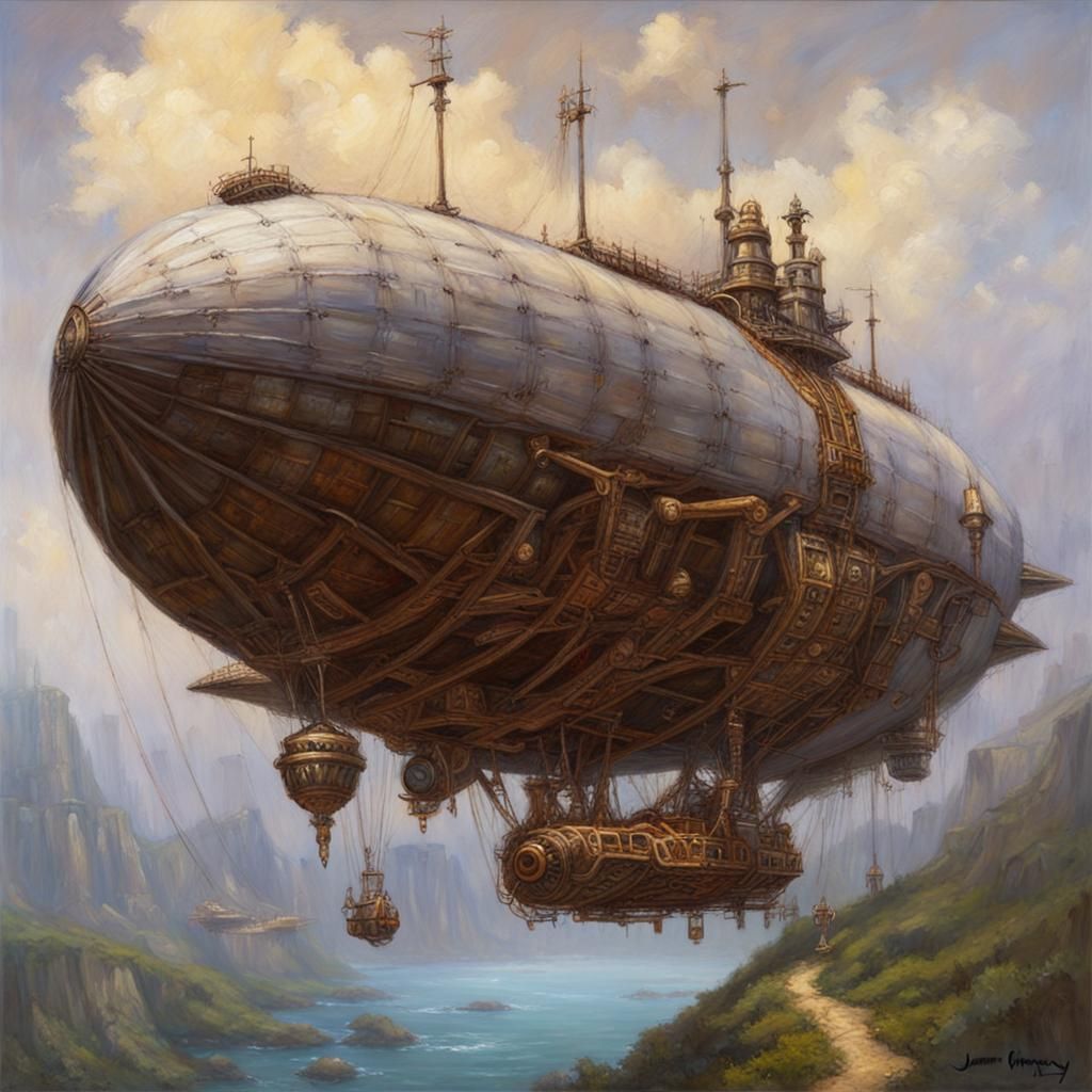 Final Fantasy Airship in Oil Painting Style