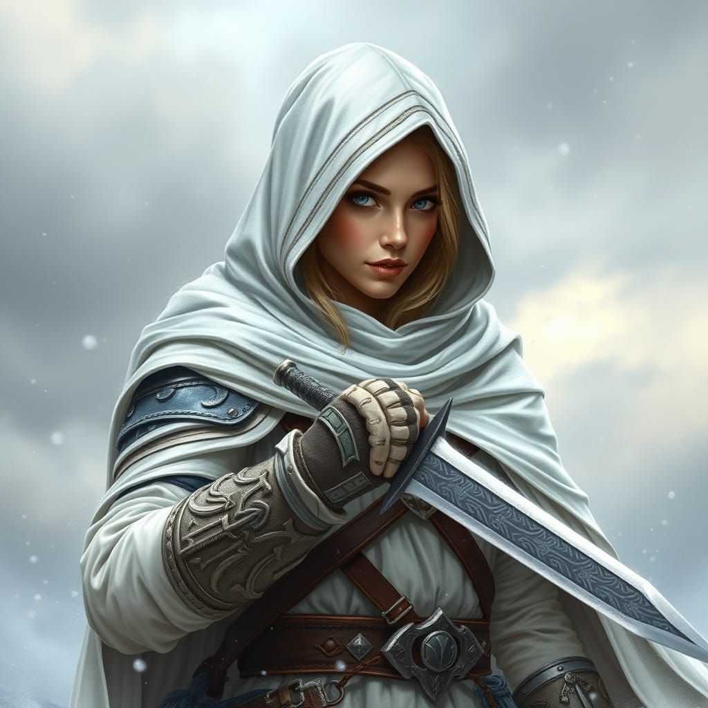 Regal Female Warrior in Ethereal Battle Stance