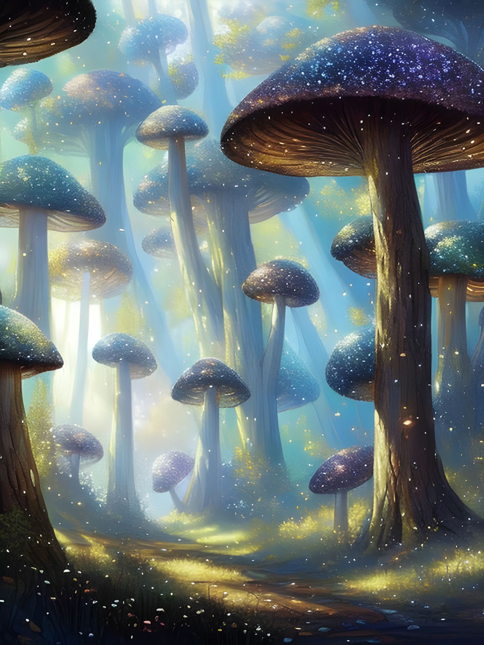 Sparkling Magical Mushroom Forest in Expressive Style