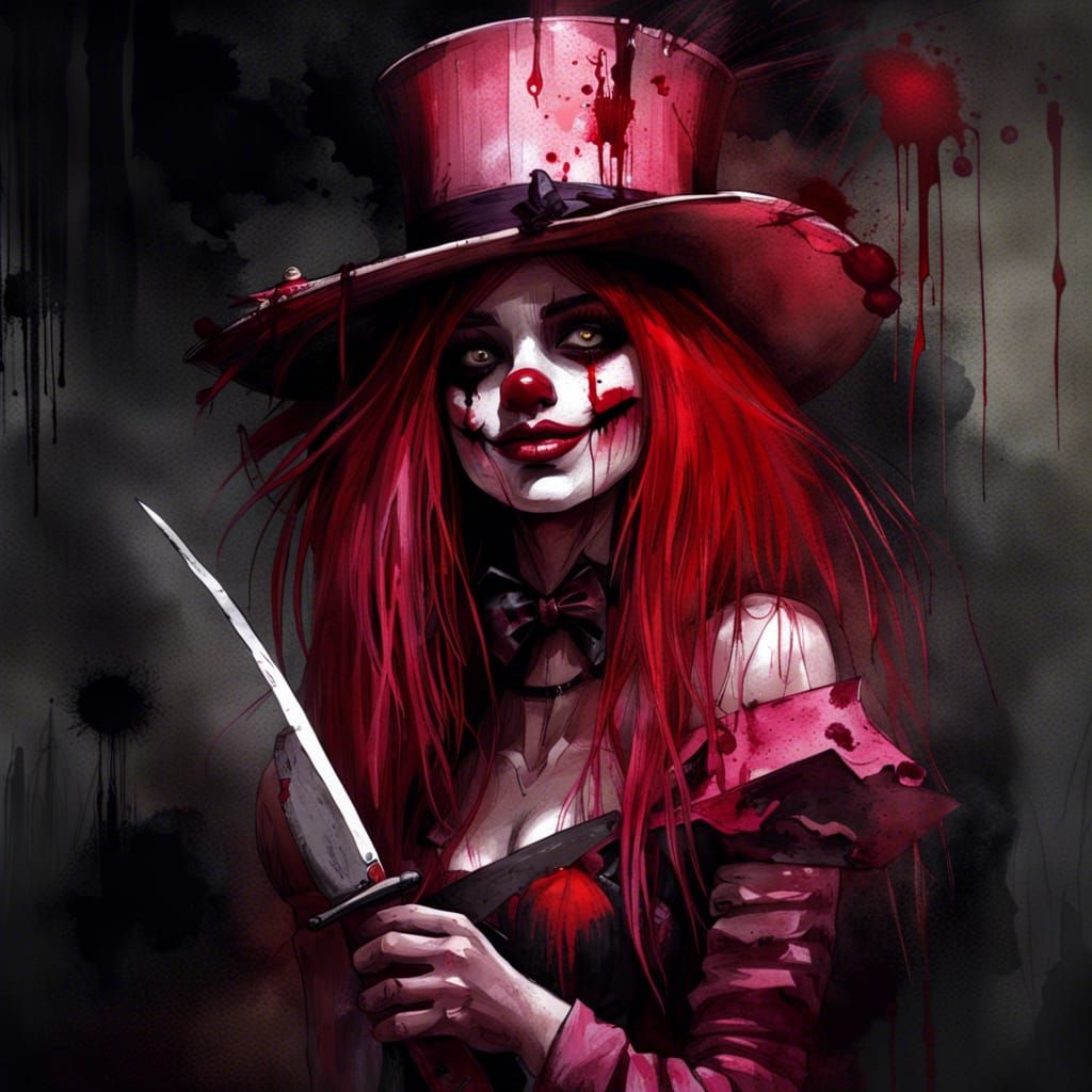 Gothic Killer Clown Girl in Tim Burton Style