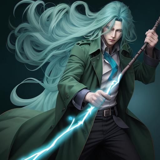 Anime Man Wielding Energy Staff