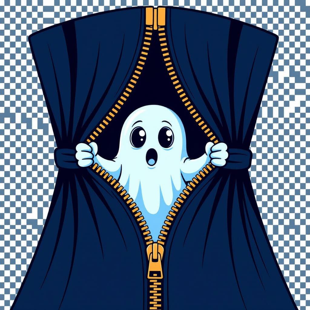 Spooky Hand Pulls Open Zipper Revealing Playful Ghost