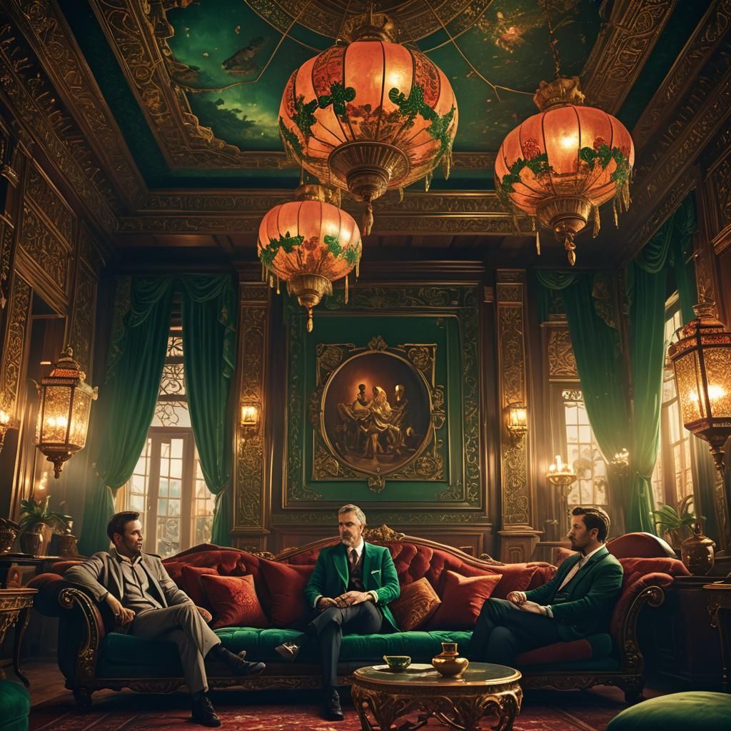 Fantasy Room: Men Relaxing in Ornate Setting