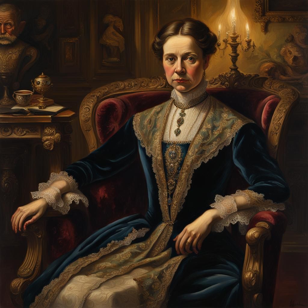 Elegant Woman in Velvet Armchair: Oil Painting