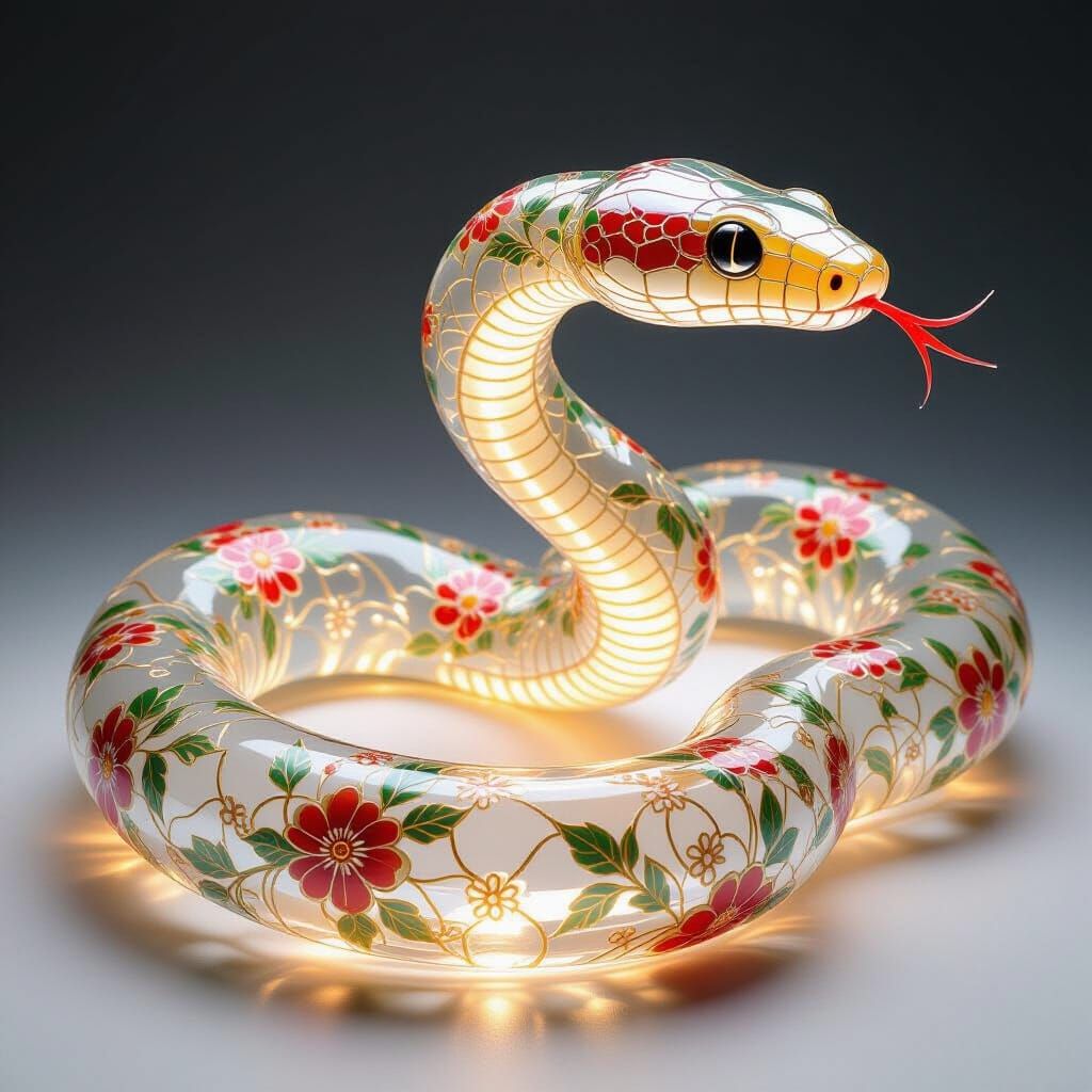 Elegant Glass Snake with Chinese Markings