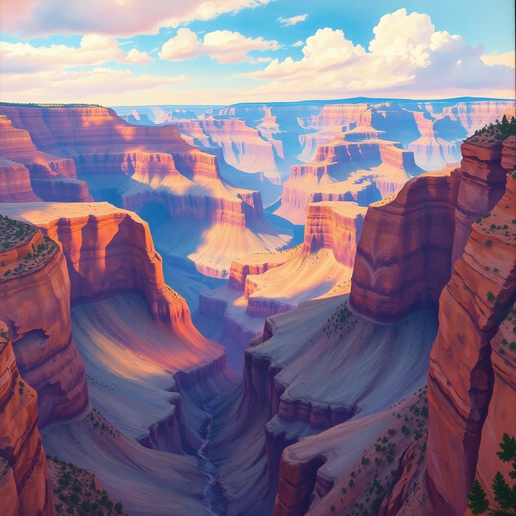 Dreamlike Grand Canyon in Expressive Gouache Style