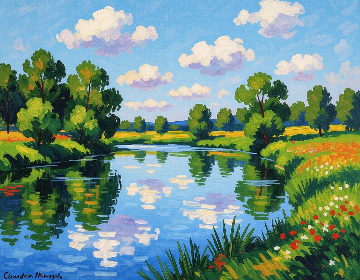 Lush Earth in Impressionist Style with Wildlife