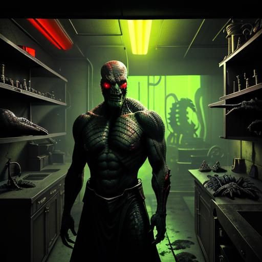 Mesogog in Lab: Hyperphotorealistic Sci-Fi Horror