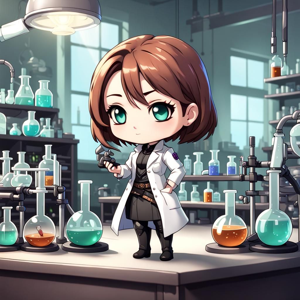 Chibi Madame Curie in Her Laboratory