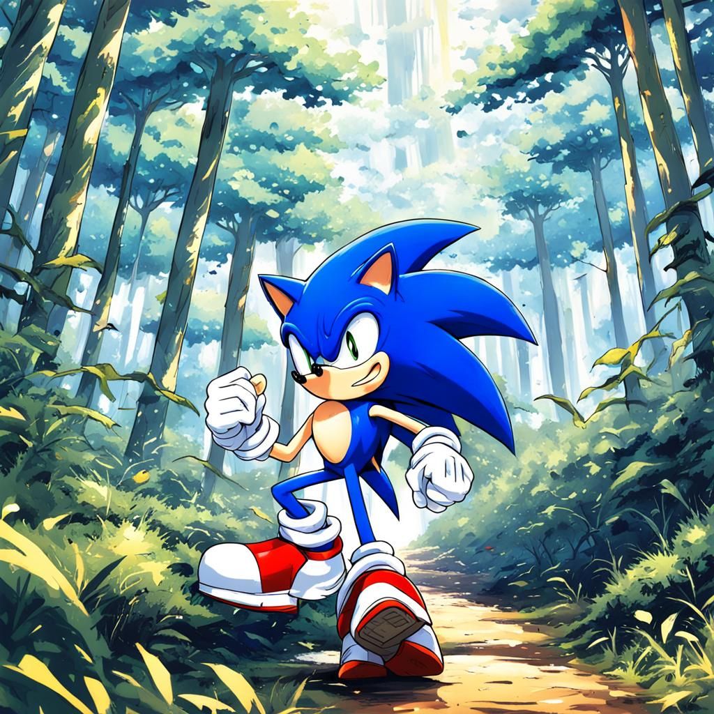 Sonic in Anime Style Forest Walk