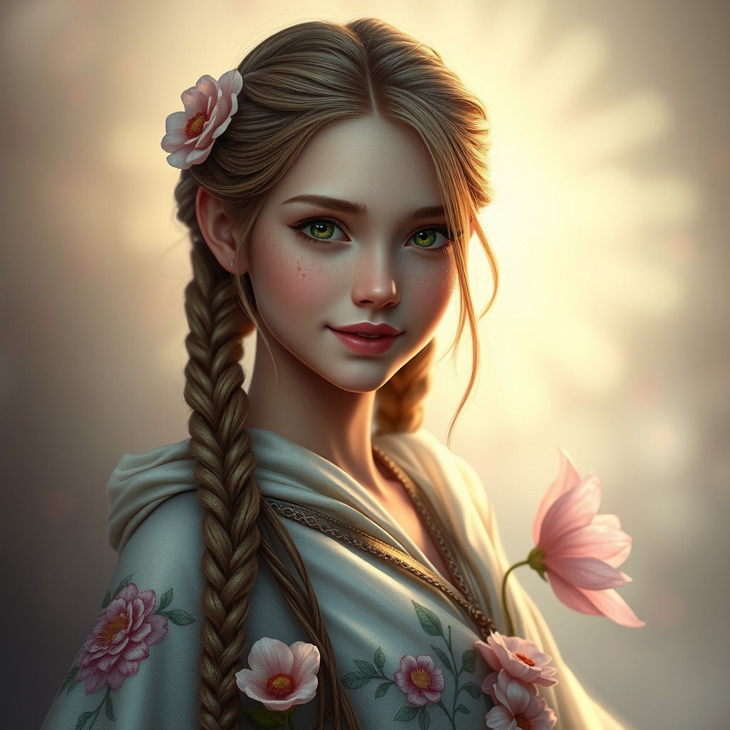 Fantasy Flower Girl Portrait in Art Nouveau Style