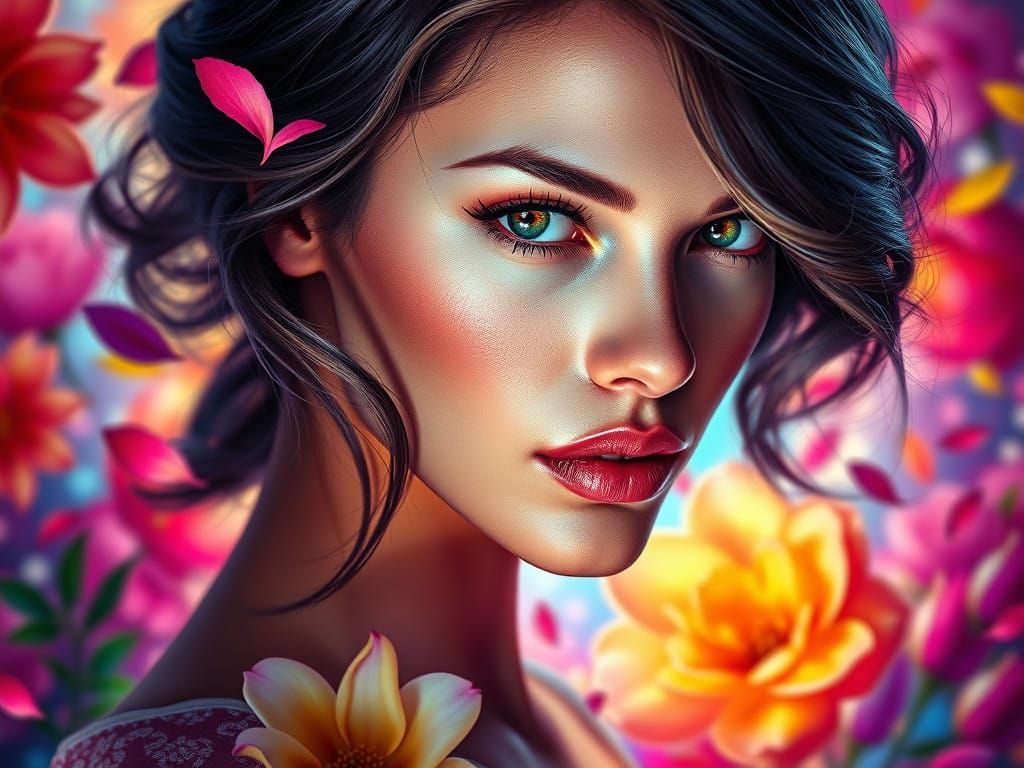 Mystical Bloom Goddess in Vibrant Hyperrealism