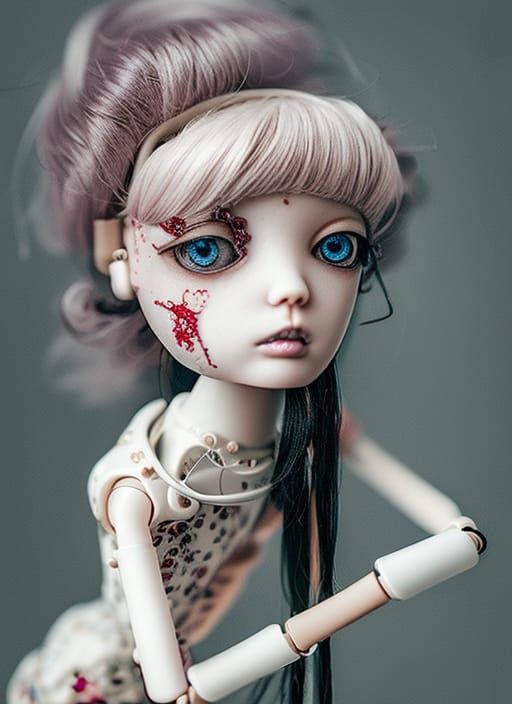 Broken Porcelain Doll Portrait in Dark Elegant Style